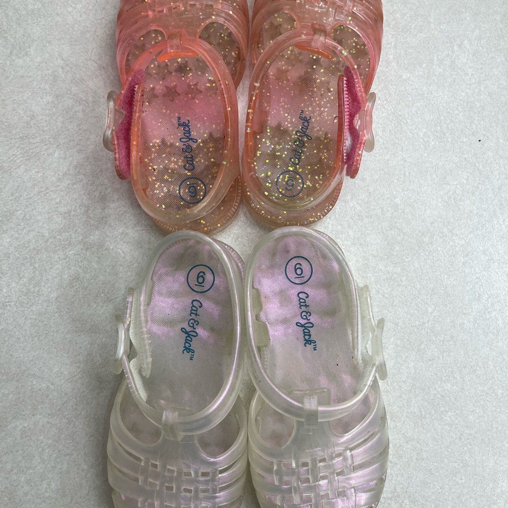 Cat & Jack Kids' Pink and Clear Jelly Sandals - 2 Pair size 6